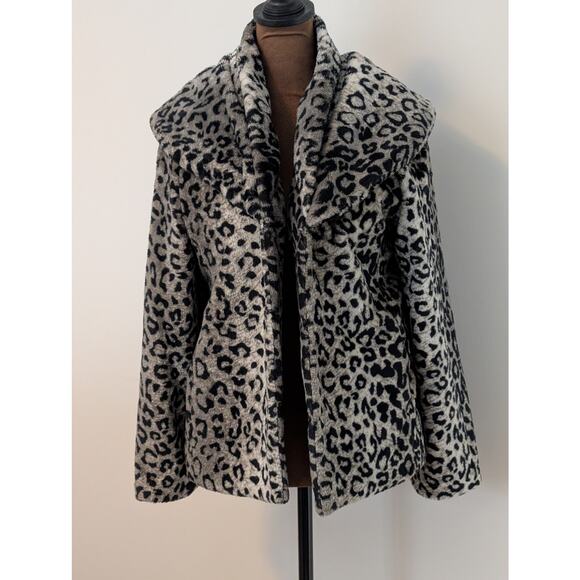 Alice + Olivia Leopard Faux Fur Coat Gray Black S - Picture 2 of 9